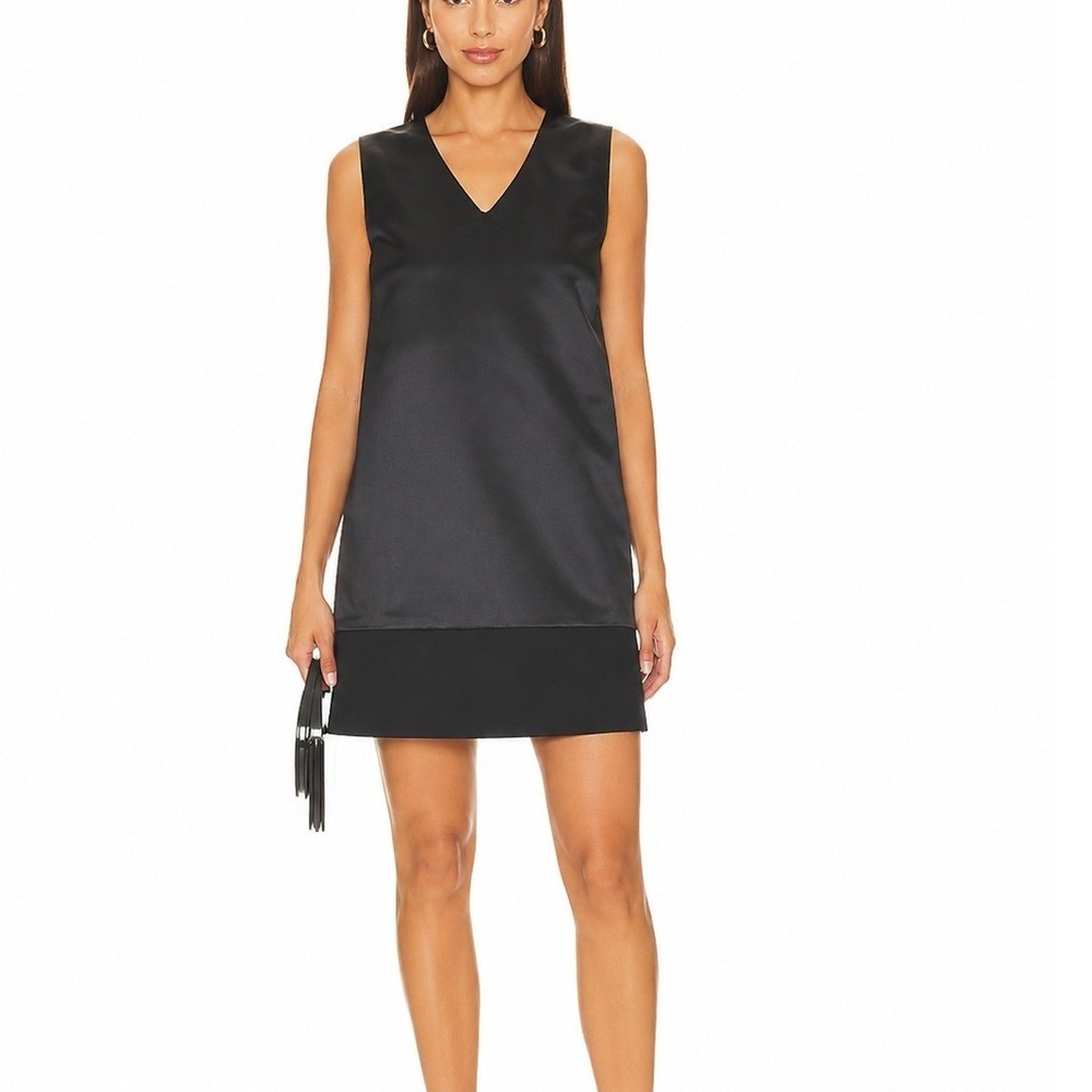 Neil Barrett Women's Black Satin Wool Blend V-Neck Shift Dress IT 44/M NEW